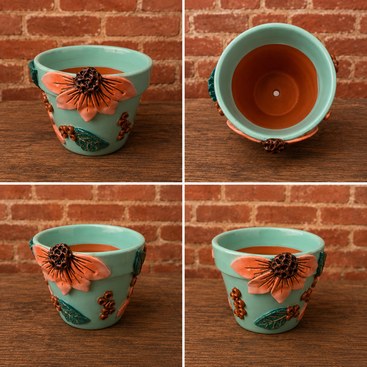 3” making olás hand-sculpted flower pot — mint & terracotta sunflower