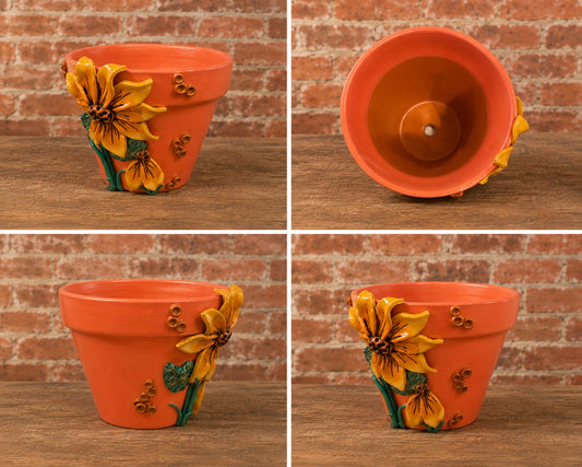 4” making olás hand-sculpted flower pot — coral sunflower