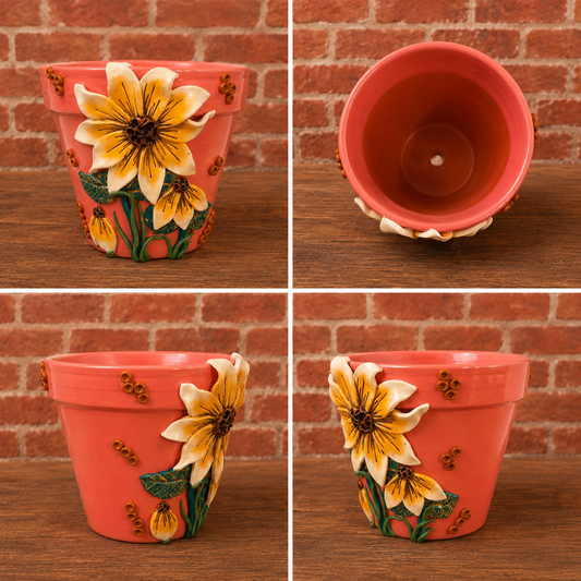 5.5” making olás hand-sculpted flower pot — rose pink sunflower