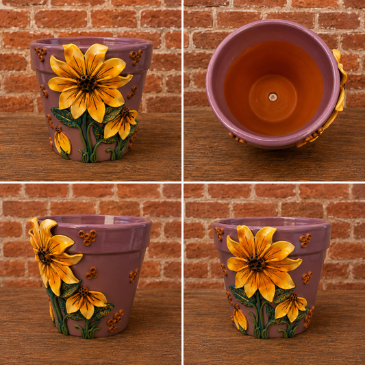 7” making olás hand-sculpted flower pot — mauve & amber sunflower garden